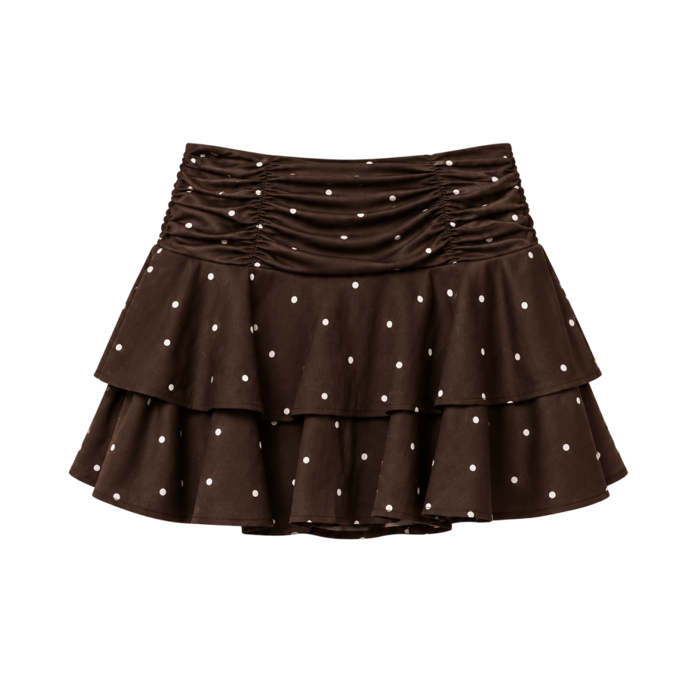 Valeria Cascading Ruffle Mini Skirt - Espresso