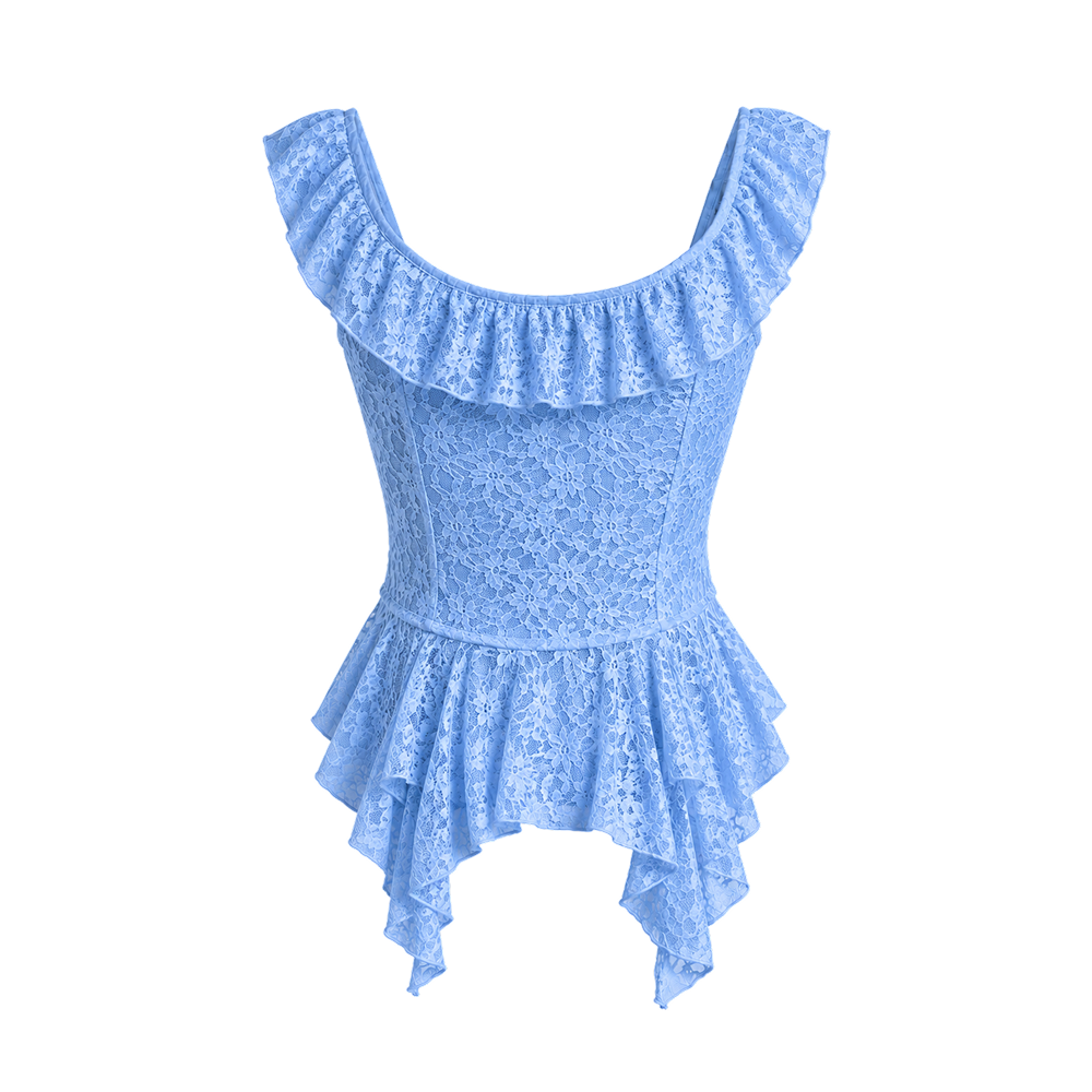 Valeria Cascading Ruffle Top - Azure
