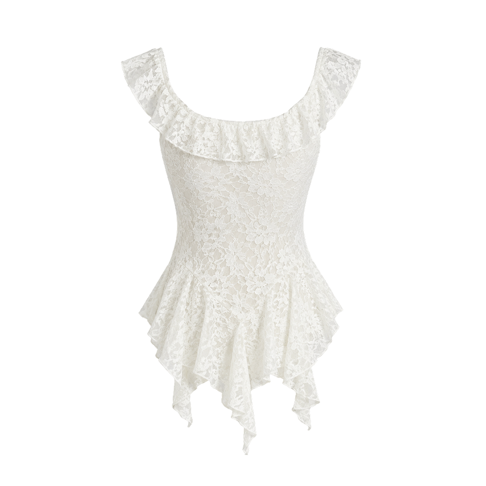 Valeria Cascading Ruffle Top - White