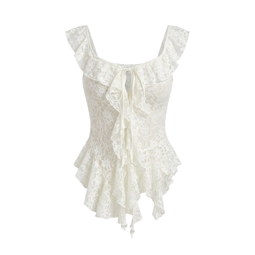 Valeria Cascading Ruffle Top - White