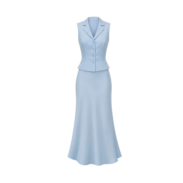 Valeria Collared Flared Co Ord Set - Glacier