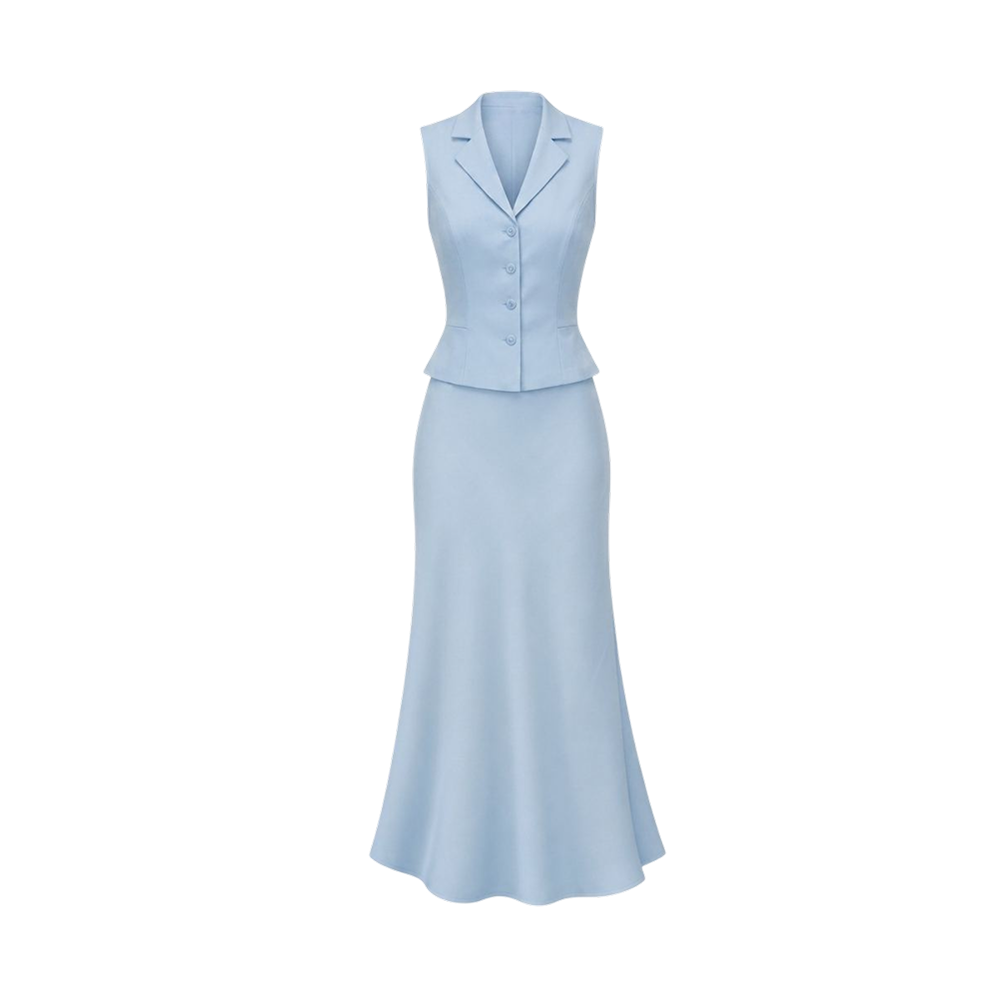 Valeria Collared Flared Co Ord Set - Glacier
