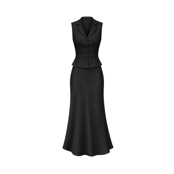 Valeria Collared Flared Co Ord Set - Obsidian