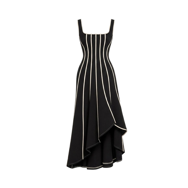 Valeria Contrast Panel Midi Dress - Black Ivory
