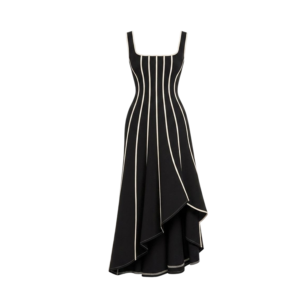 Valeria Contrast Panel Midi Dress - Black Ivory