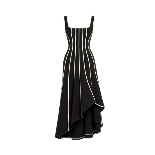 Valeria Contrast Panel Midi Dress - Black Ivory