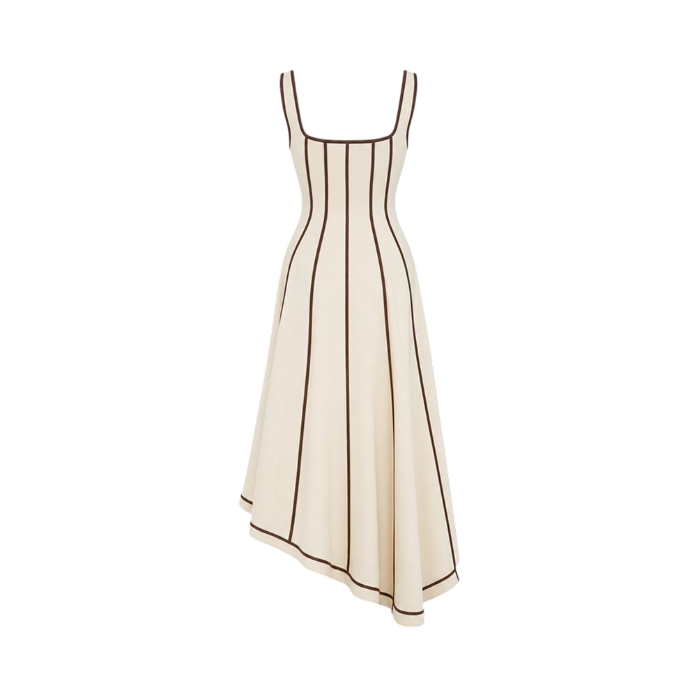 Valeria Contrast Panel Midi Dress - Ivory Brown