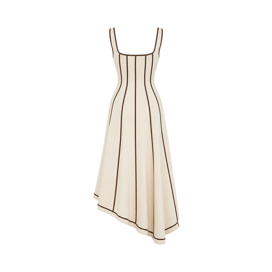 Valeria Contrast Panel Midi Dress - Ivory Brown