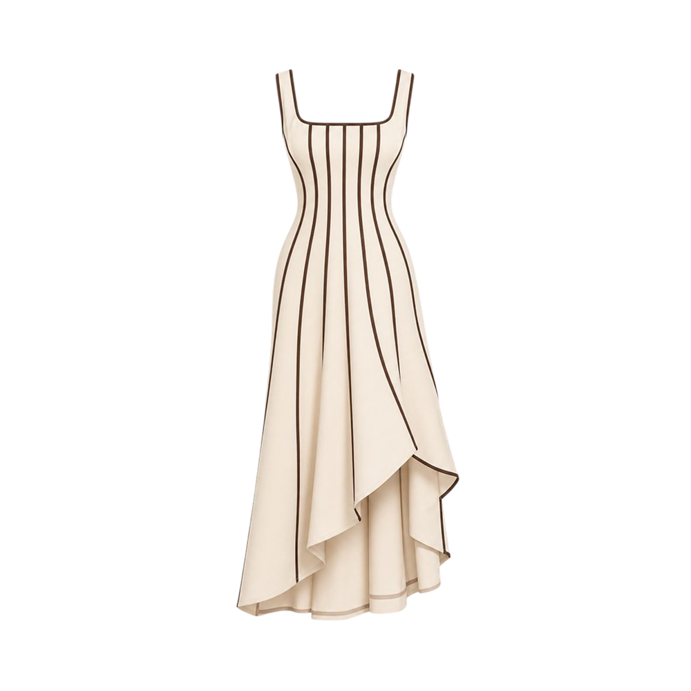 Valeria Contrast Panel Midi Dress - Ivory Brown