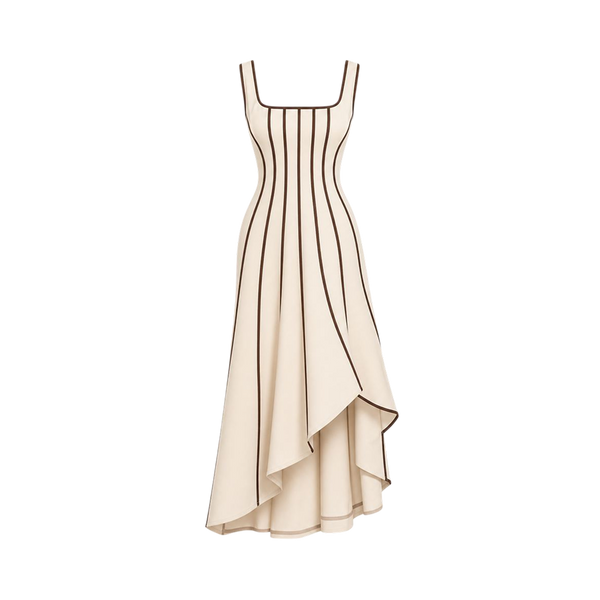 Valeria Contrast Panel Midi Dress - Ivory Brown