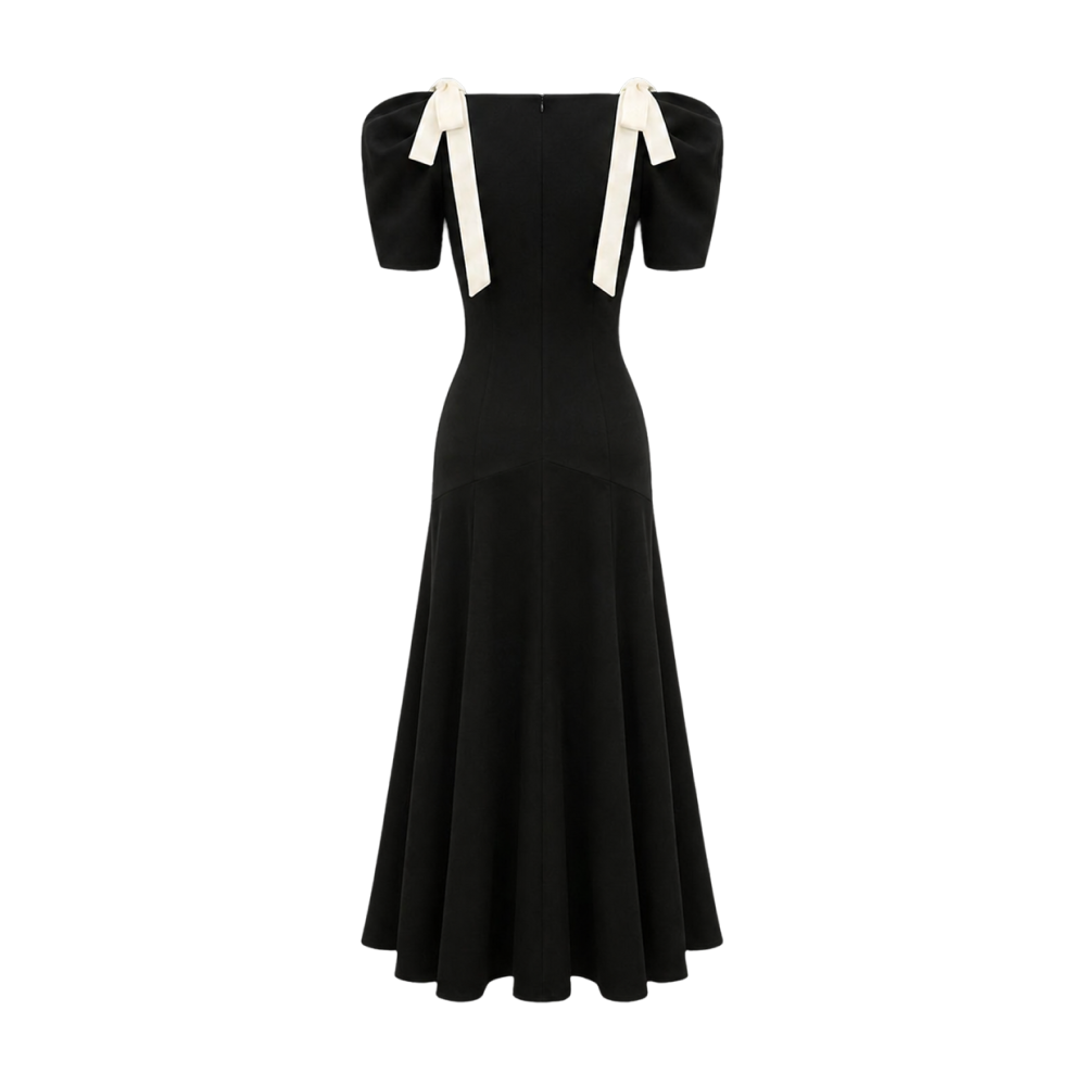 Valeria Contrast Panel V Maxi Dress - Black