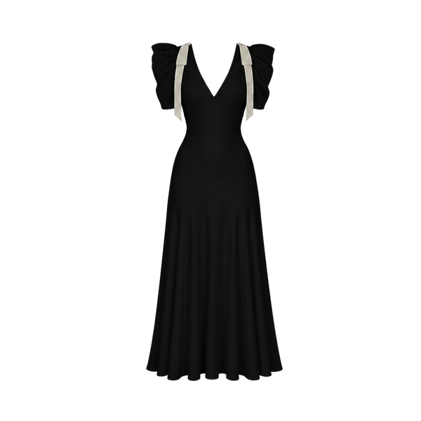 Valeria Contrast Panel V Maxi Dress - Black