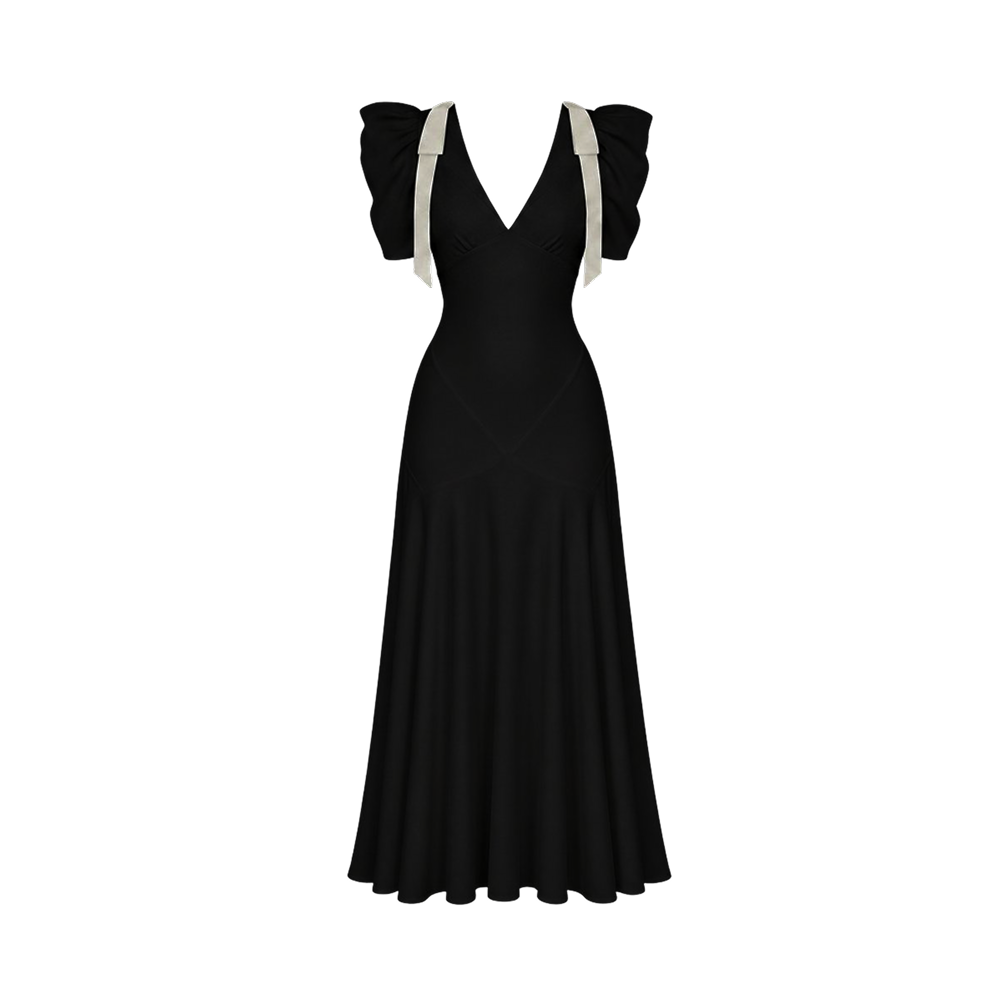 Valeria Contrast Panel V Maxi Dress - Black