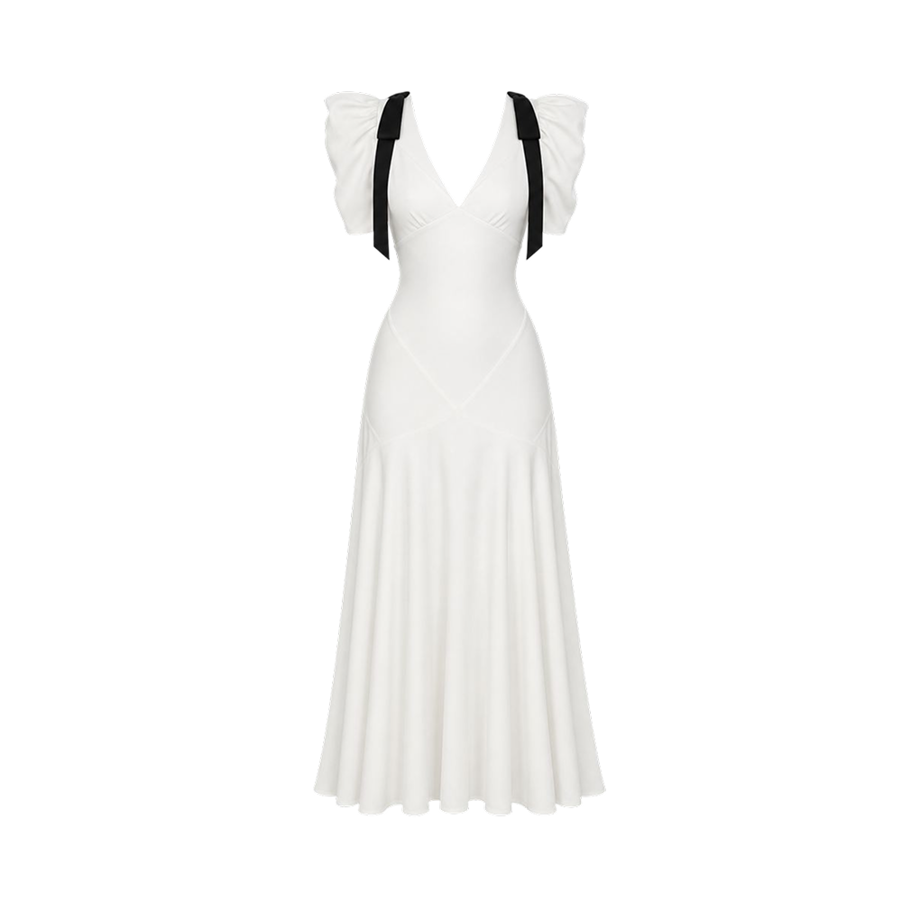 Valeria Contrast Panel V Maxi Dress - White