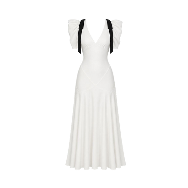 Valeria Contrast Panel V Maxi Dress - White
