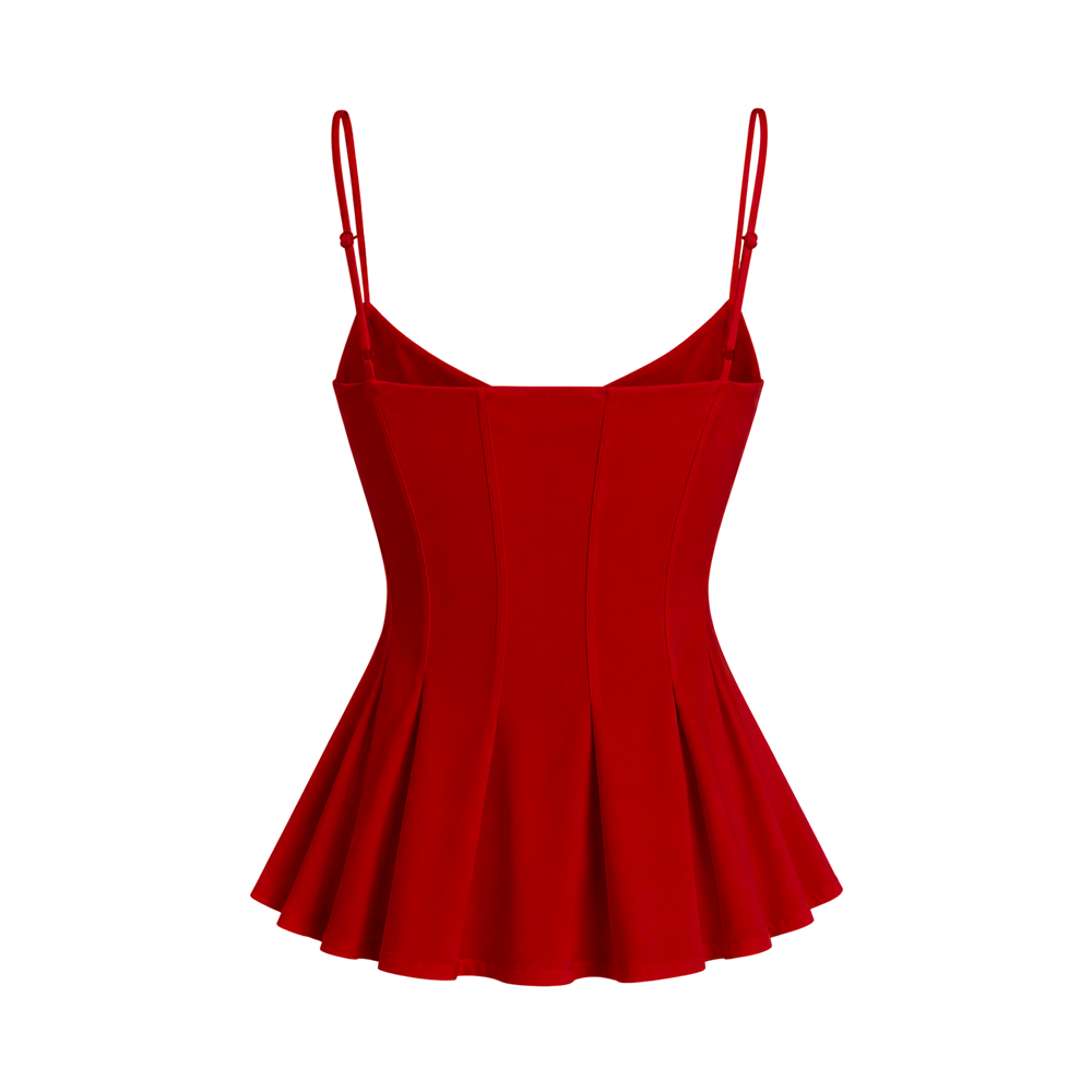 Valeria Corset Peplum Cami Top - Scarlet Red