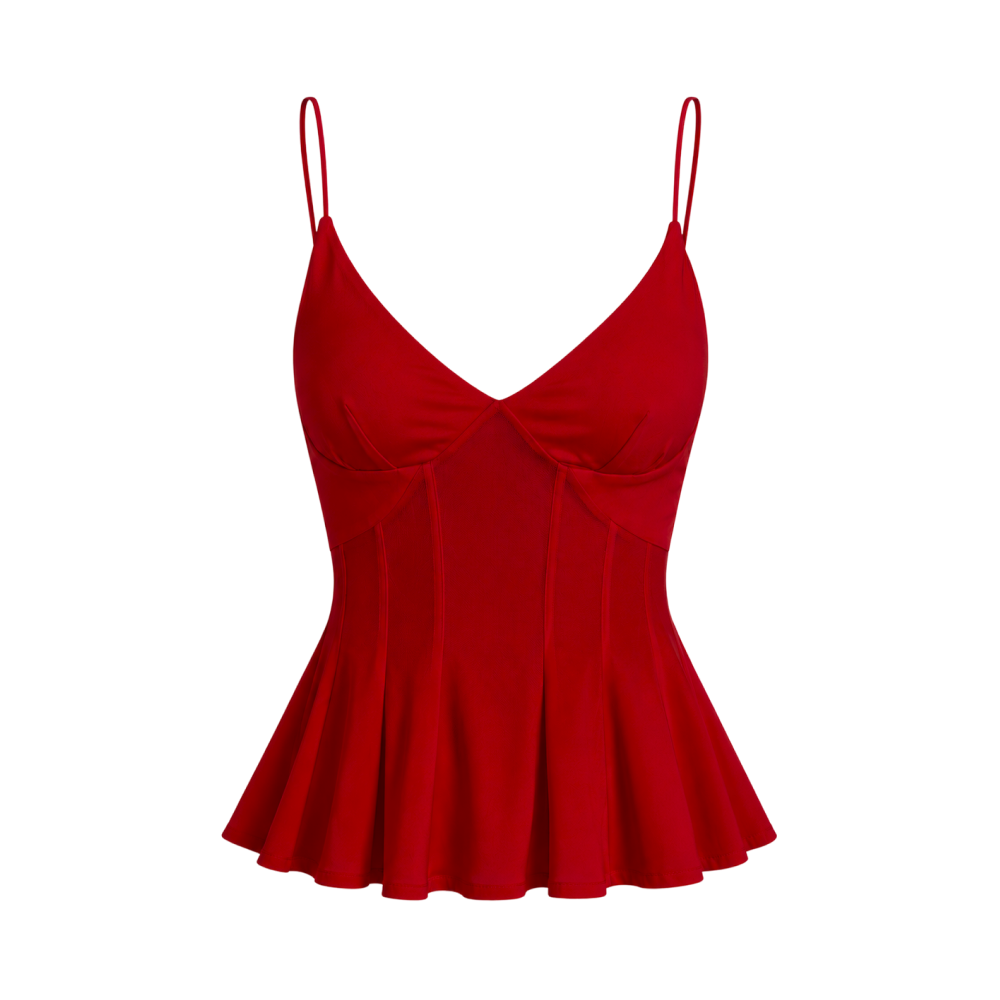 Valeria Corset Peplum Cami Top - Scarlet Red