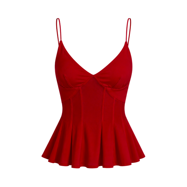 Valeria Corset Peplum Cami Top - Scarlet Red