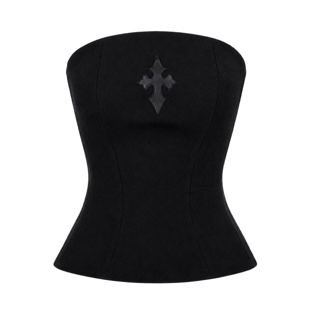 Valeria Cross Embellished Lace-Up Corset - Noir