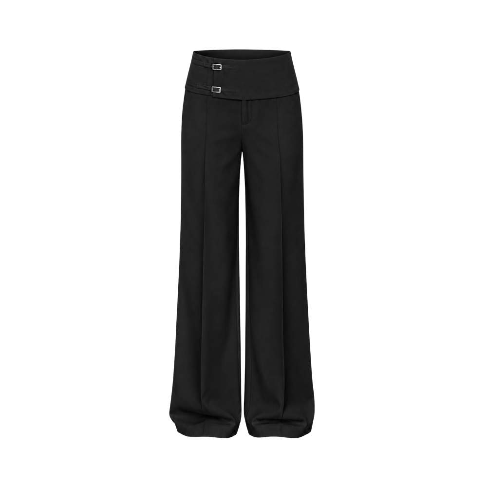 Valeria Double Belt Wide-Leg Trousers - Black