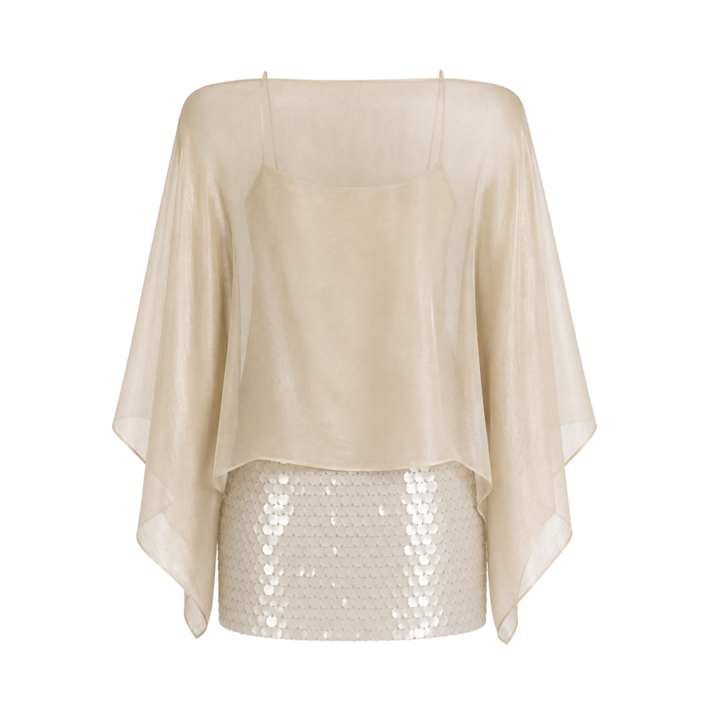 Valeria Draped Sequin Skirt Set - Beige