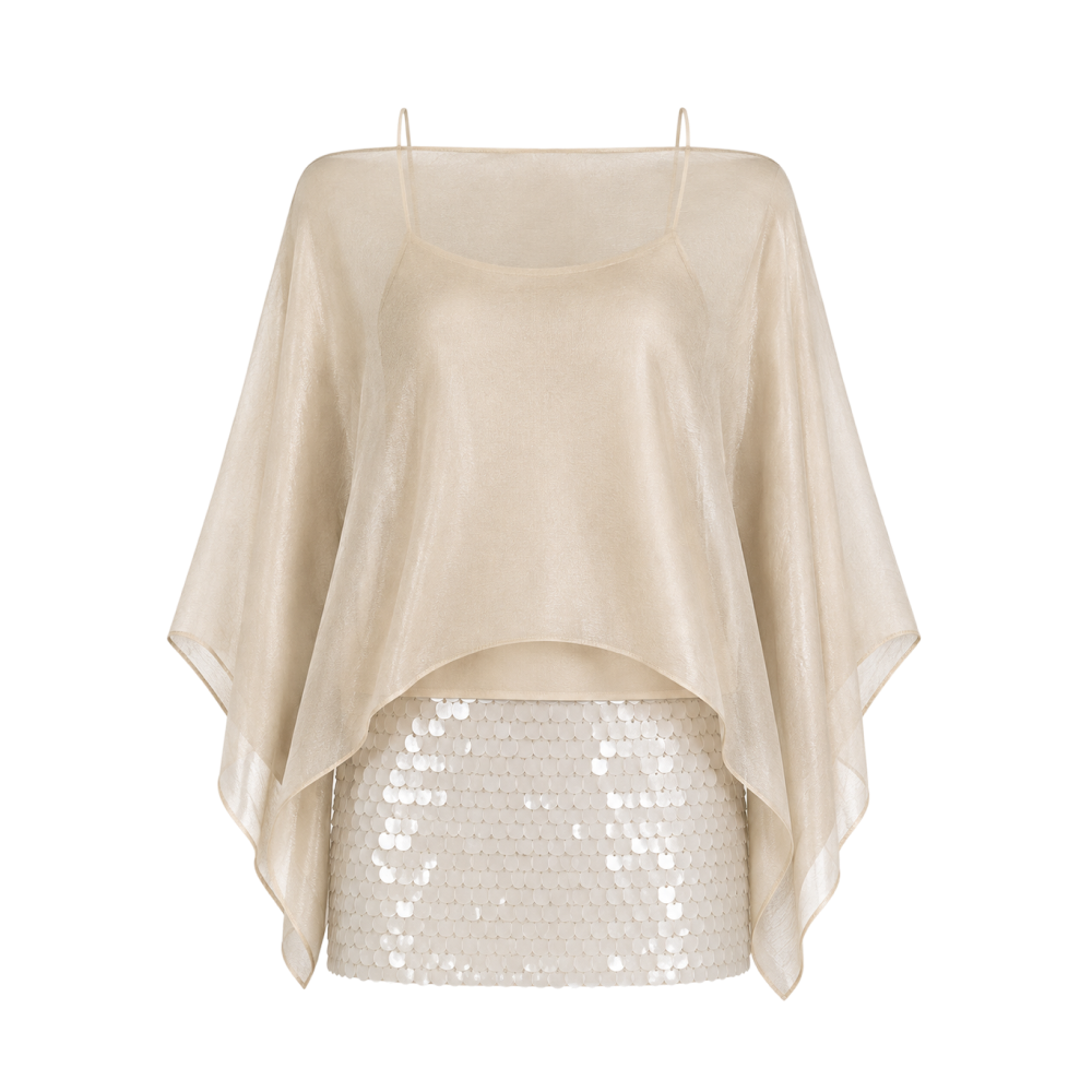 Valeria Draped Sequin Skirt Set - Beige