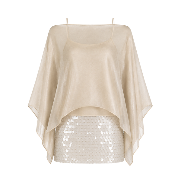 Valeria Draped Sequin Skirt Set - Beige