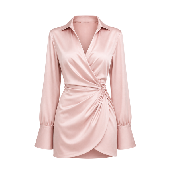 Valeria Draped Wrap Mini Dress - Blush Pink