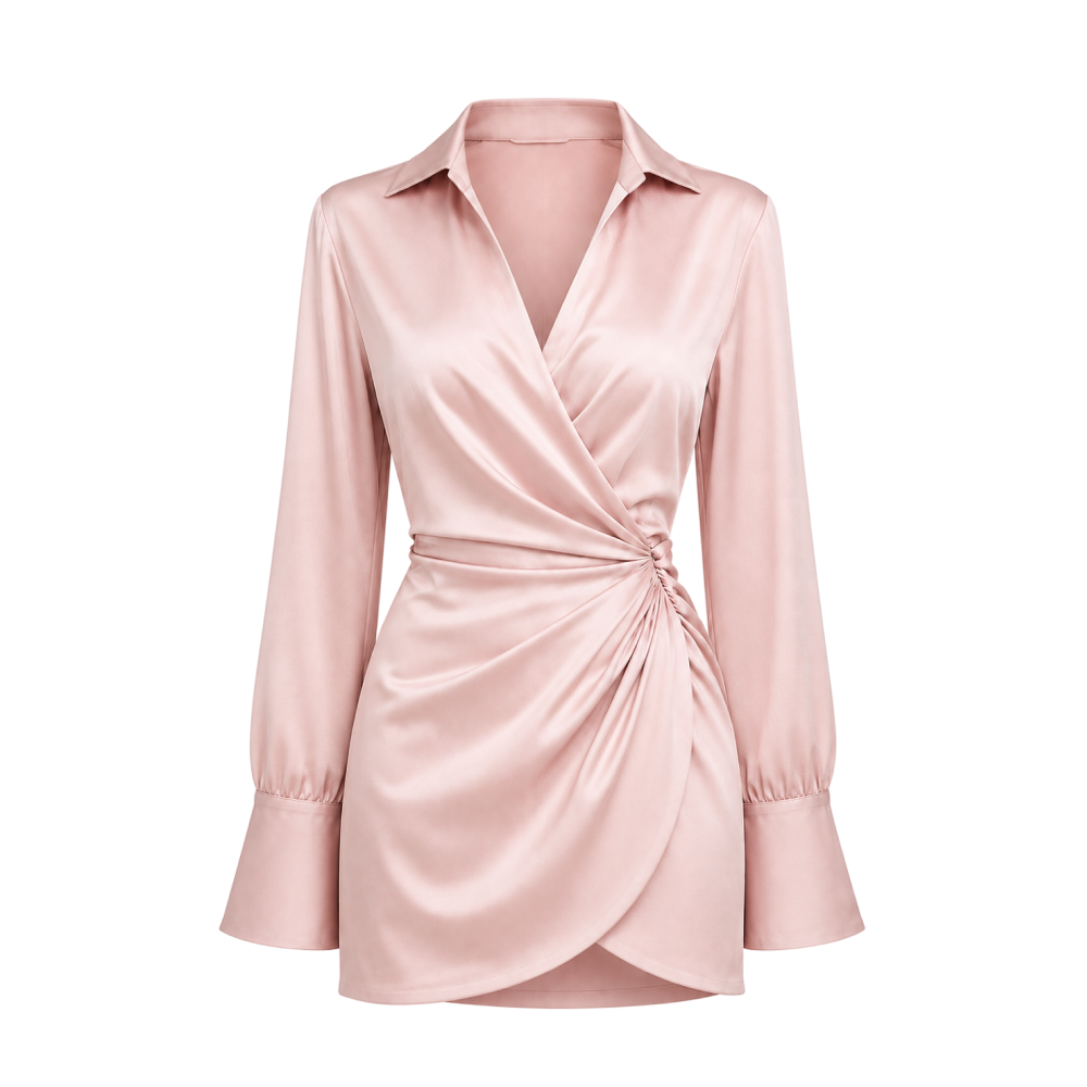 Valeria Draped Wrap Mini Dress - Blush Pink