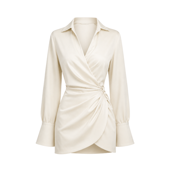 Valeria Draped Wrap Mini Dress - Champagne