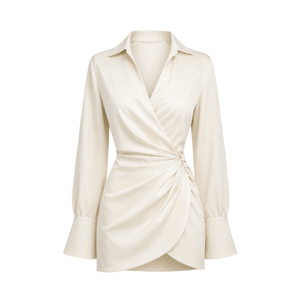 Valeria Draped Wrap Mini Dress - Champagne
