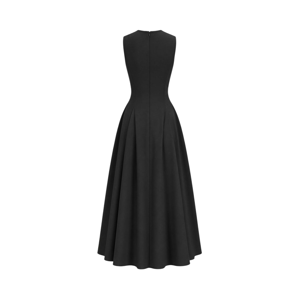 Valeria Flared High Neck Midi Dress - Black