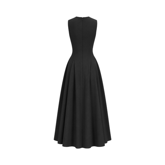 Valeria Flared High Neck Midi Dress - Black