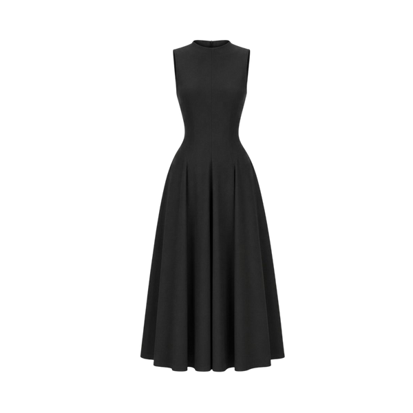 Valeria Flared High Neck Midi Dress - Black