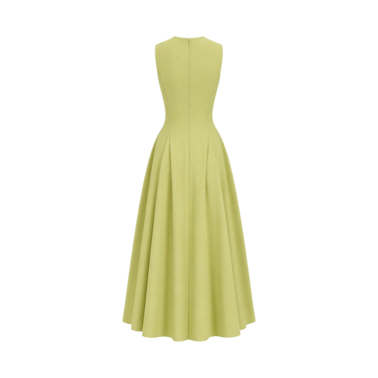 Valeria Flared High Neck Midi Dress - Citron Yellow