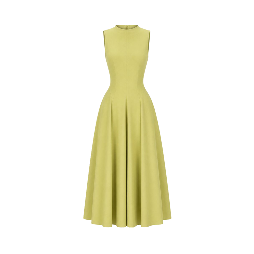 Valeria Flared High Neck Midi Dress - Citron Yellow
