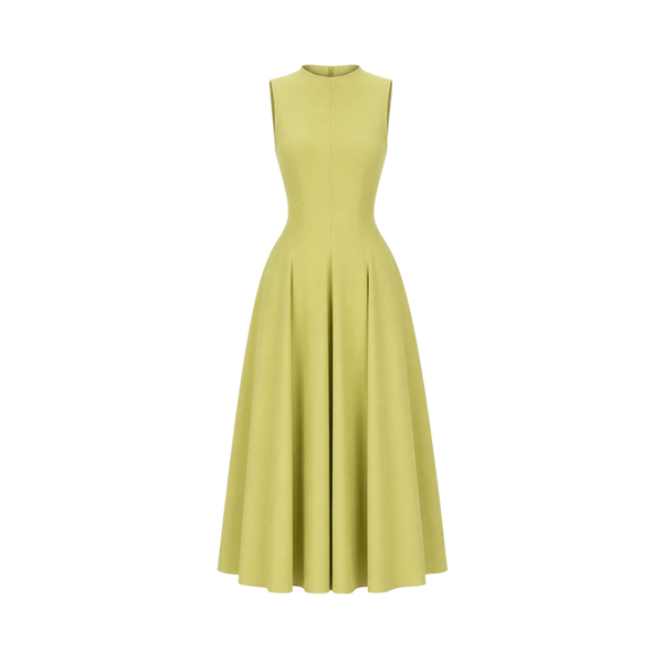 Valeria Flared High Neck Midi Dress - Citron Yellow