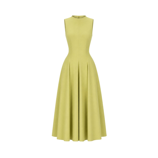 Valeria Flared High Neck Midi Dress - Citron Yellow