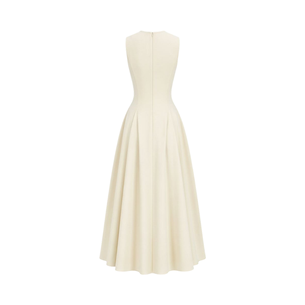 Valeria Flared High Neck Midi Dress - Ivory