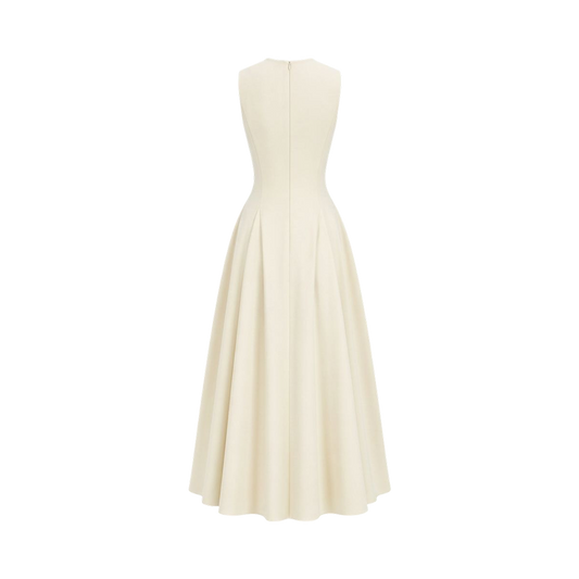 Valeria Flared High Neck Midi Dress - Ivory