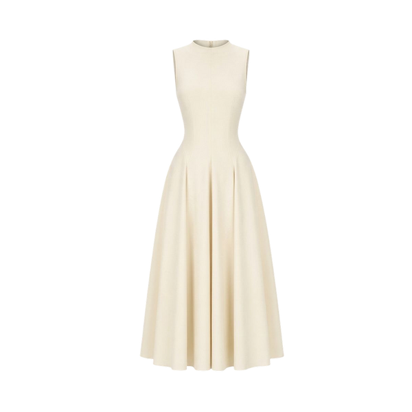 Valeria Flared High Neck Midi Dress - Ivory