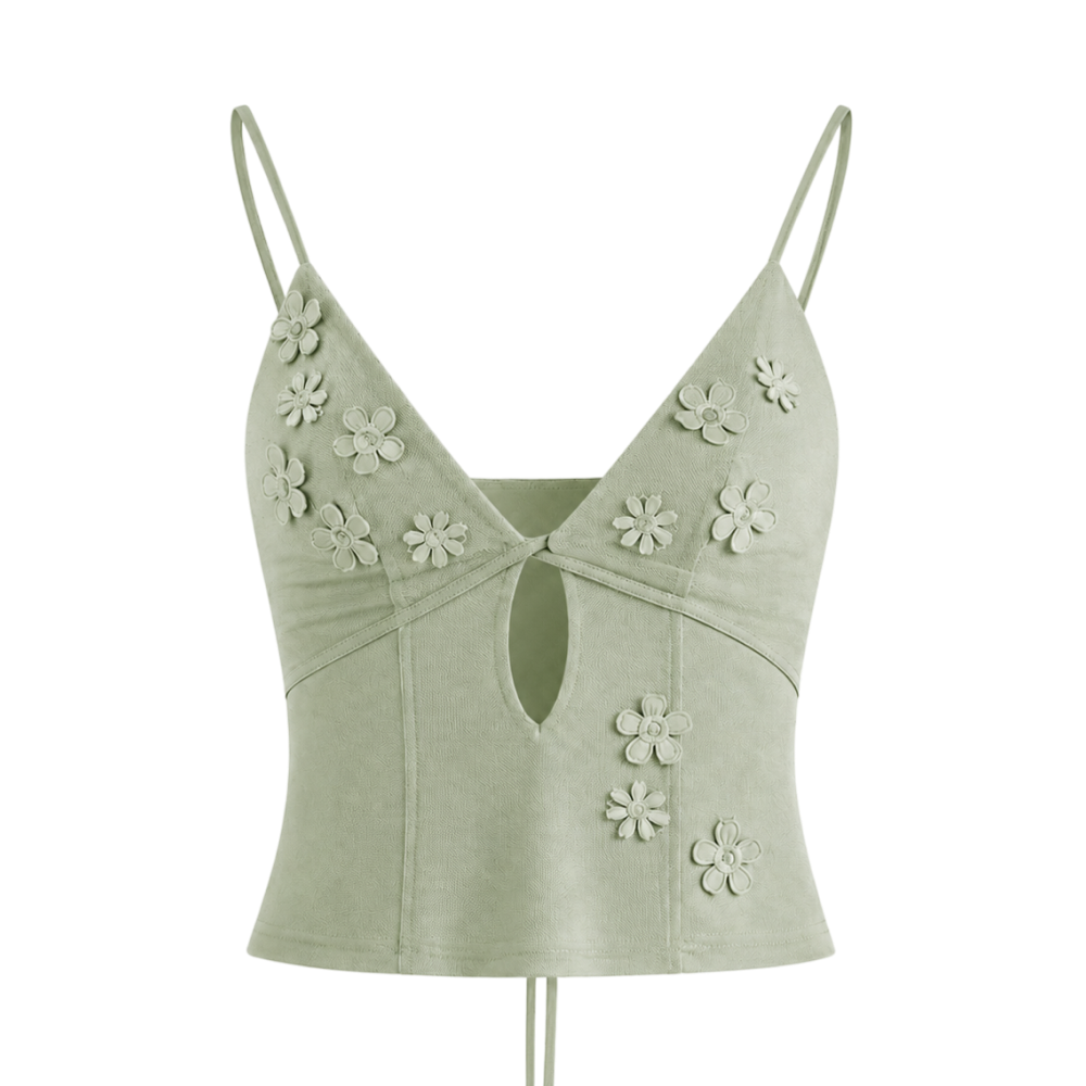 Valeria Floral Cut-Out Top - Sage