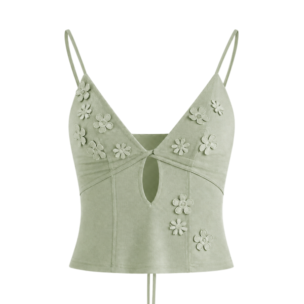 Valeria Floral Cut-Out Top - Sage