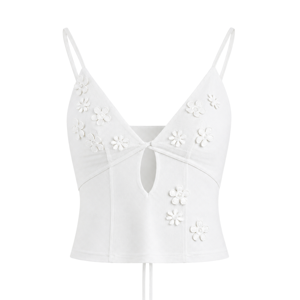 Valeria Floral Cut-Out Top - White