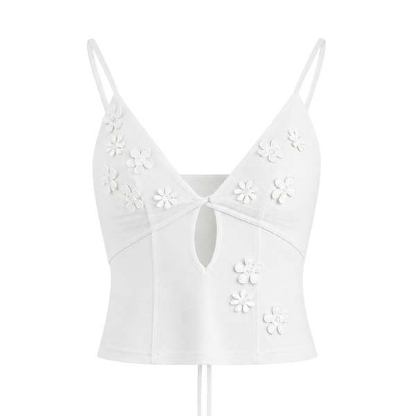 Valeria Floral Cut-Out Top - White