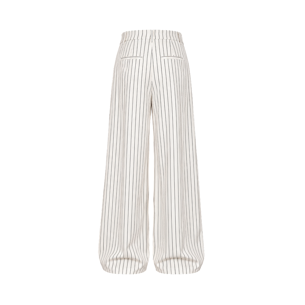Valeria Fluid Wide-Leg Trousers - White Pinstripe