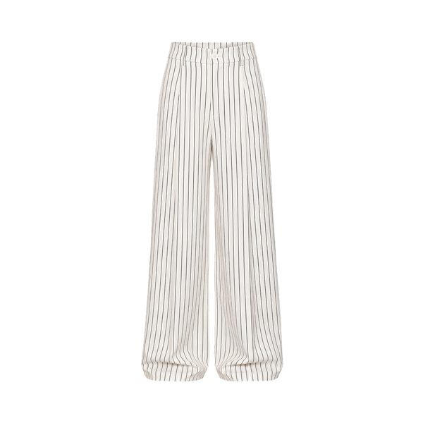 Valeria Fluid Wide-Leg Trousers - White Pinstripe