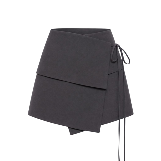 Valeria Foldover Wrap Mini Skirt - Grey