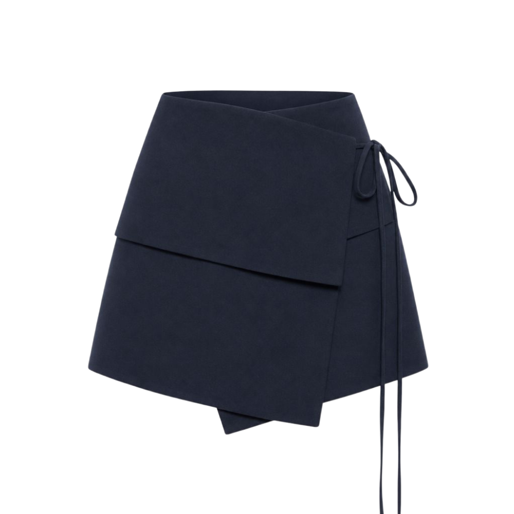 Valeria Foldover Wrap Mini Skirt - Navy
