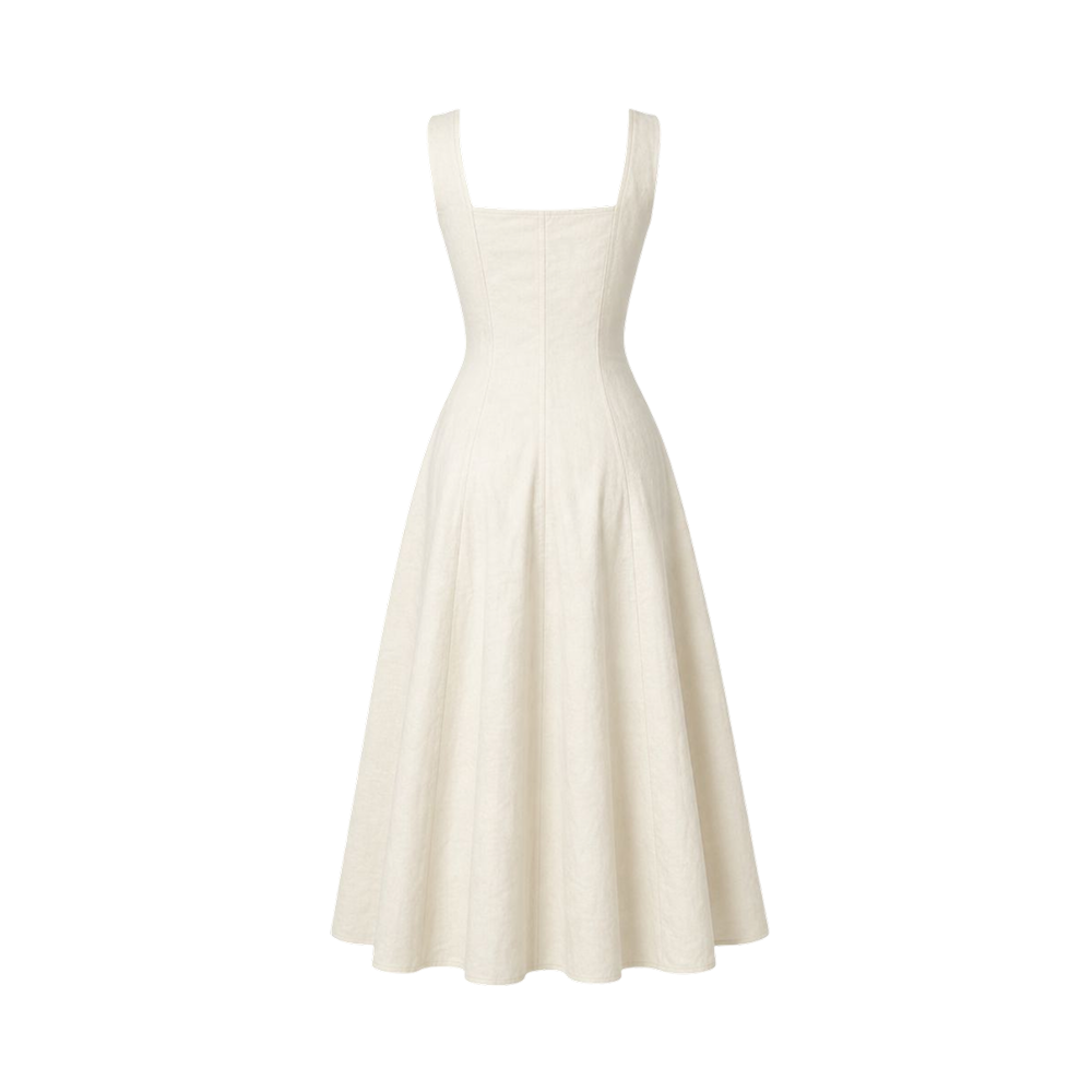 Valeria Gathered Square Neck Midi Dress - Ivory